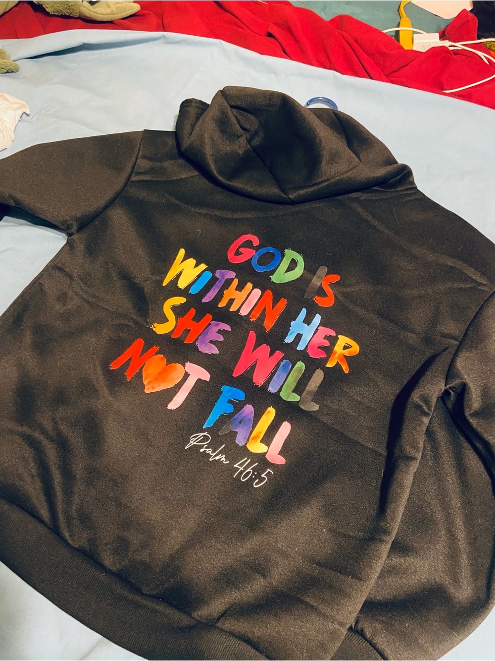 Black Hoodie with Colorful 'God Is Within Her' Print